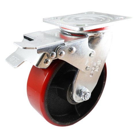 EHI 150MM RED PU/CAST IRON SWIVEL T/L 